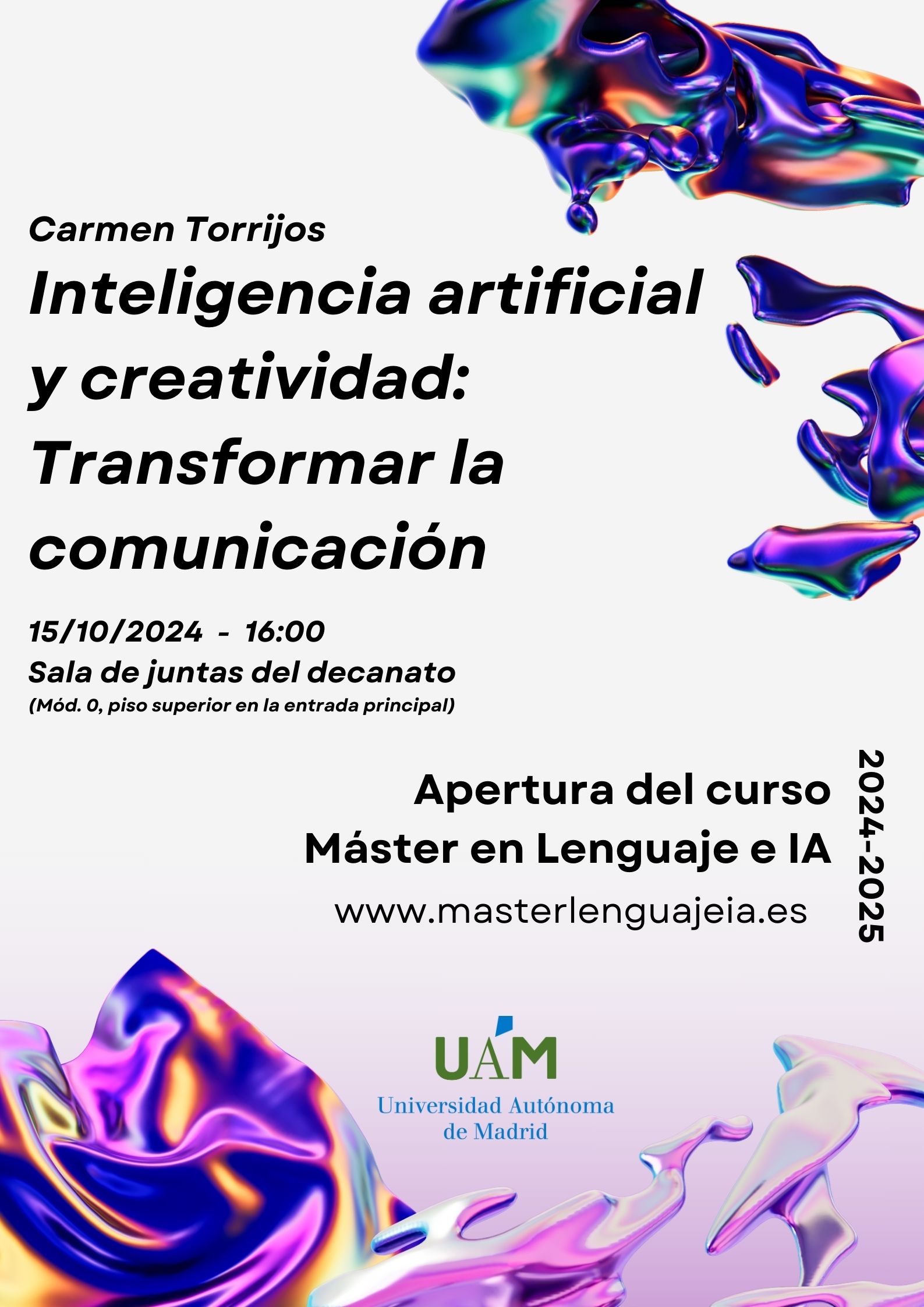 Cartel de la jornada de apertura del Máster en Lenguaje e Inteligencia artificial (LeIA) de la UAM